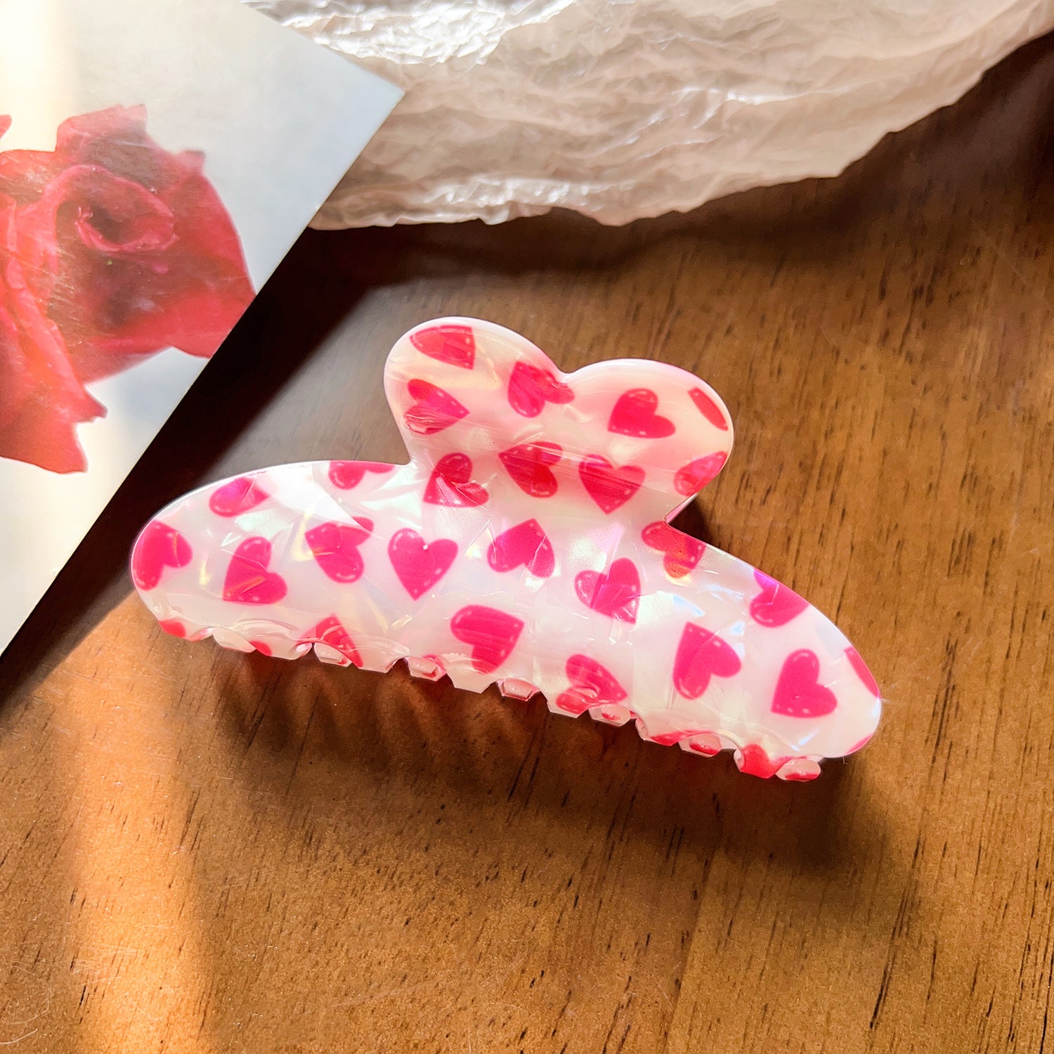 Wholesale Cross-border Hot Rose Love Printed Clip New Valentine's Day Atmosphere Women's Hairpin Shark Clip Hair Accessories
